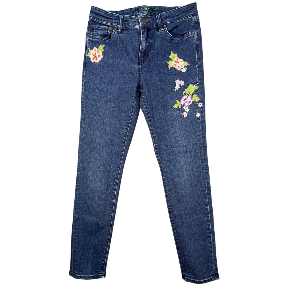 Lauren Ralph Lauren Blue Floral Premier Skinny Cropped Jeans Womens 2